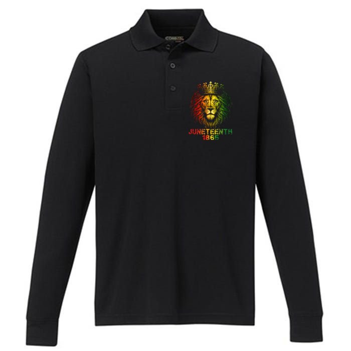 1865 Juneteenth Celebrate Lion African American Freedom Day Performance Long Sleeve Polo