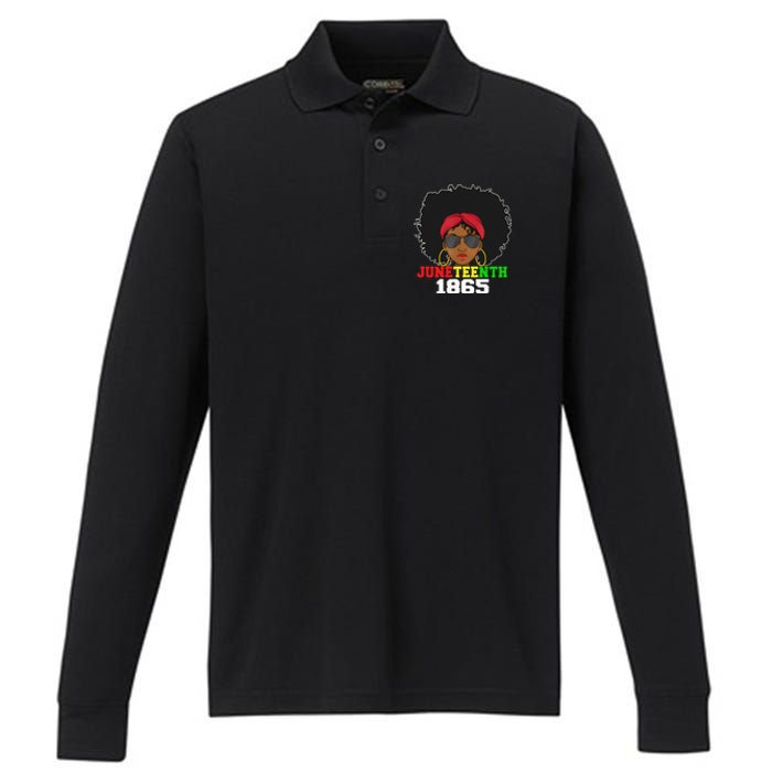 1865 Juneteenth Celebrate African American Freedom Day Performance Long Sleeve Polo