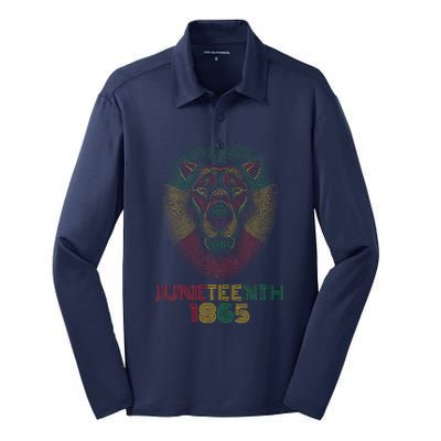 1865 Juneteenth Celebrate Lion African American Freedom Day Silk Touch Performance Long Sleeve Polo