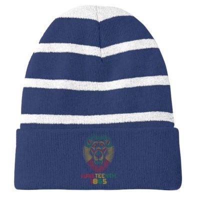 1865 Juneteenth Celebrate Lion African American Freedom Day Striped Beanie with Solid Band