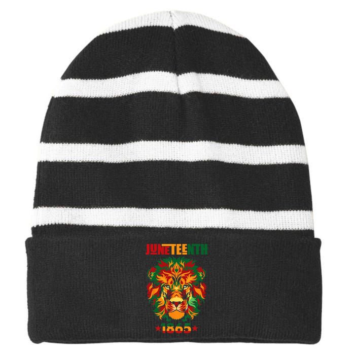 1865 Juneteenth Celebrate Lion African American Freedom Day Striped Beanie with Solid Band