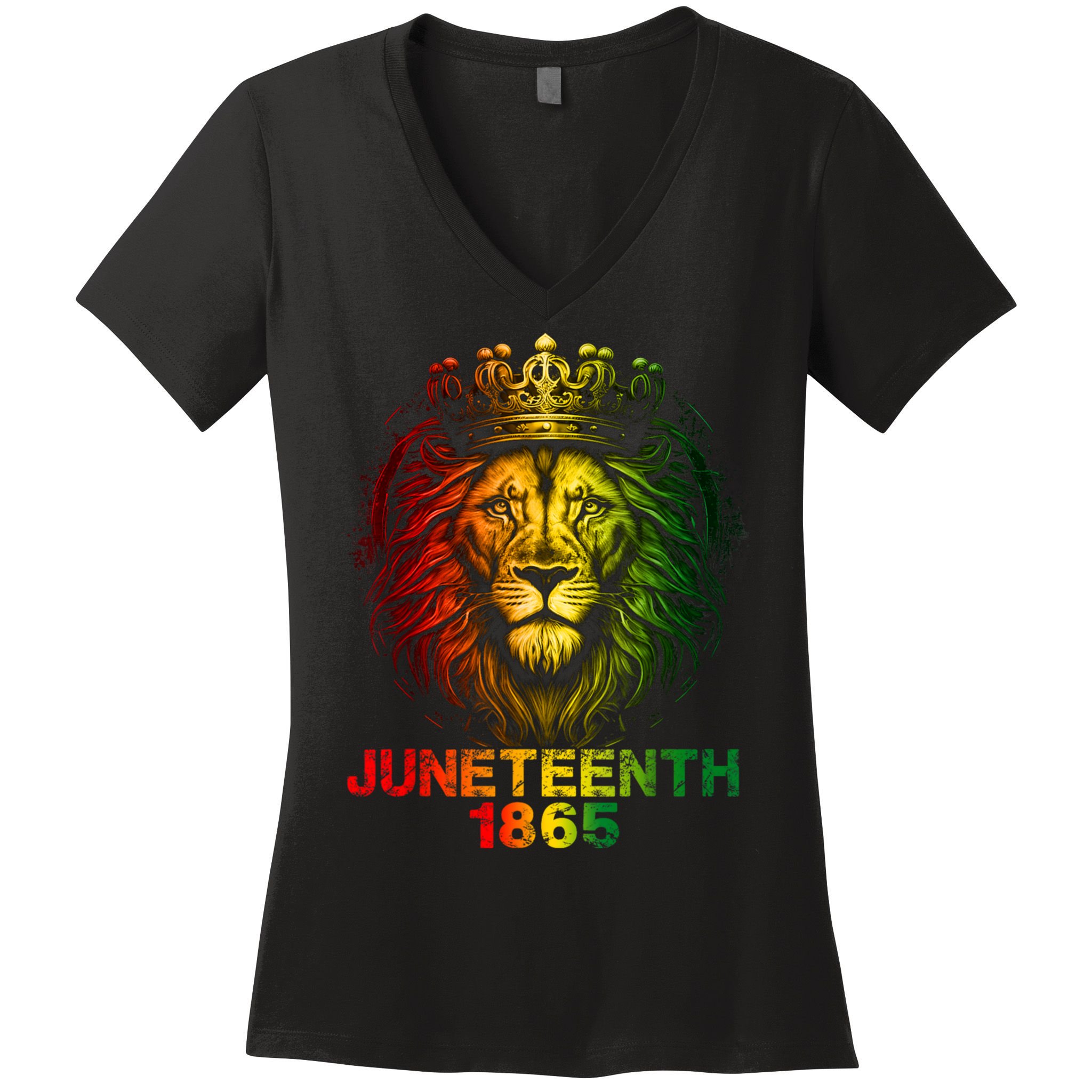 1865 Juneteenth Celebrate Lion African American Freedom Day Women's V-Neck T-Shirt