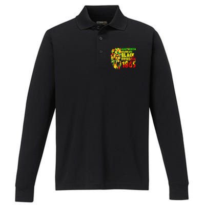 1865 Juneteenth flag with Emancipation Day is great Performance Long Sleeve Polo