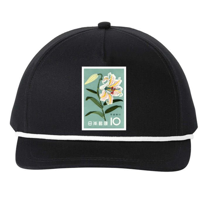 1961 Japan Lily Postage Stamp Snapback Five-Panel Rope Hat