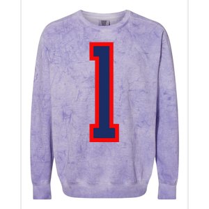 1 Jersey Number Red Blue Sports Birthday Lucky Number Colorblast Crewneck Sweatshirt