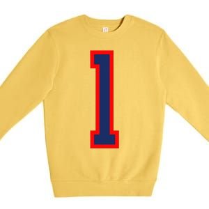 1 Jersey Number Red Blue Sports Birthday Lucky Number Premium Crewneck Sweatshirt