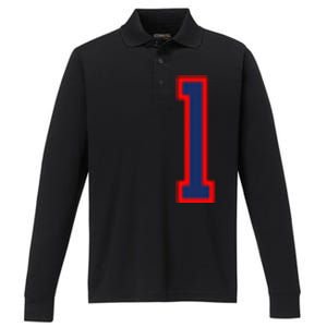 1 Jersey Number Red Blue Sports Birthday Lucky Number Performance Long Sleeve Polo