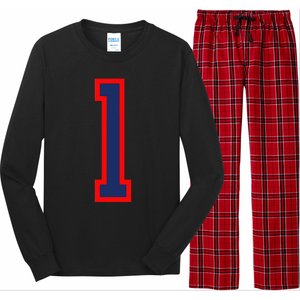 1 Jersey Number Red Blue Sports Birthday Lucky Number Long Sleeve Pajama Set