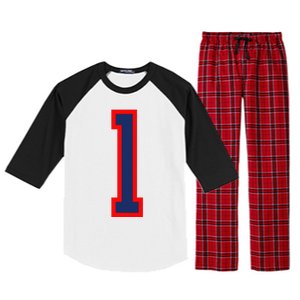 1 Jersey Number Red Blue Sports Birthday Lucky Number Raglan Sleeve Pajama Set