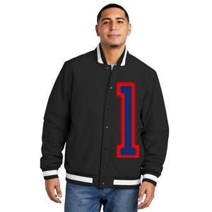 1 Jersey Number Red Blue Sports Birthday Lucky Number Insulated Varsity Jacket