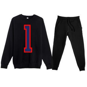 1 Jersey Number Red Blue Sports Birthday Lucky Number Premium Crewneck Sweatsuit Set