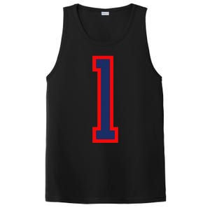 1 Jersey Number Red Blue Sports Birthday Lucky Number PosiCharge Competitor Tank