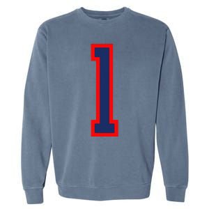 1 Jersey Number Red Blue Sports Birthday Lucky Number Garment-Dyed Sweatshirt