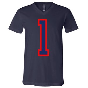 1 Jersey Number Red Blue Sports Birthday Lucky Number V-Neck T-Shirt