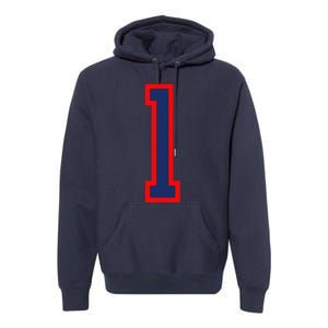 1 Jersey Number Red Blue Sports Birthday Lucky Number Premium Hoodie