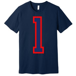 1 Jersey Number Red Blue Sports Birthday Lucky Number Premium T-Shirt