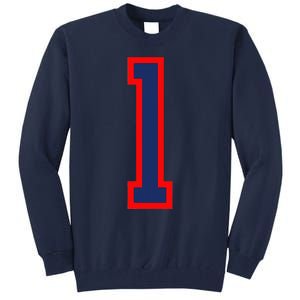 1 Jersey Number Red Blue Sports Birthday Lucky Number Tall Sweatshirt