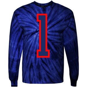 1 Jersey Number Red Blue Sports Birthday Lucky Number Tie-Dye Long Sleeve Shirt