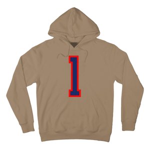 1 Jersey Number Red Blue Sports Birthday Lucky Number Hoodie