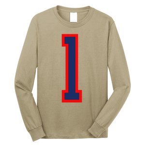 1 Jersey Number Red Blue Sports Birthday Lucky Number Long Sleeve Shirt