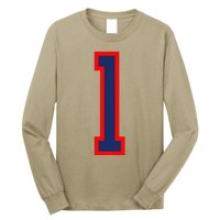 1 Jersey Number Red Blue Sports Birthday Lucky Number Long Sleeve Shirt