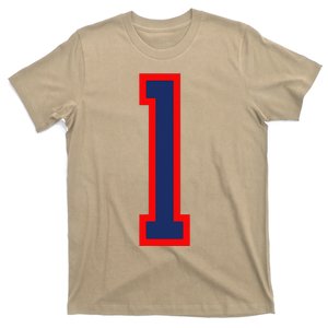 1 Jersey Number Red Blue Sports Birthday Lucky Number T-Shirt