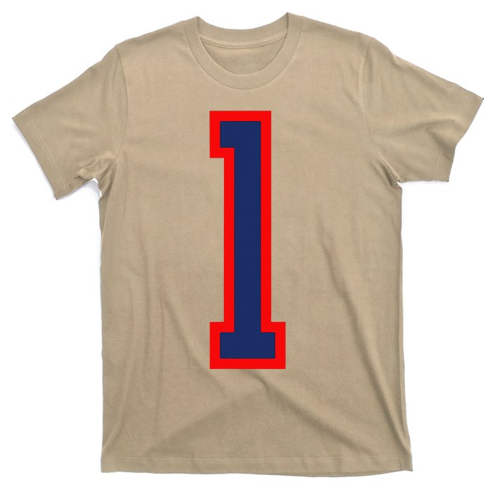 1 Jersey Number Red Blue Sports Birthday Lucky Number T-Shirt