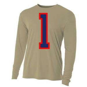 1 Jersey Number Red Blue Sports Birthday Lucky Number Cooling Performance Long Sleeve Crew