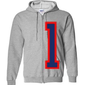 1 Jersey Number Red Blue Sports Birthday Lucky Number Full Zip Hoodie