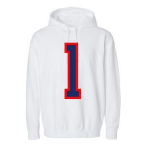 1 Jersey Number Red Blue Sports Birthday Lucky Number Garment-Dyed Fleece Hoodie