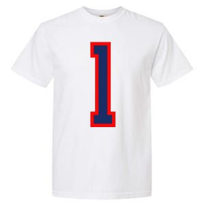 1 Jersey Number Red Blue Sports Birthday Lucky Number Garment-Dyed Heavyweight T-Shirt