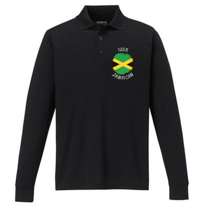 100 Jamaican Proud Jamaican Flag Jamaica Performance Long Sleeve Polo