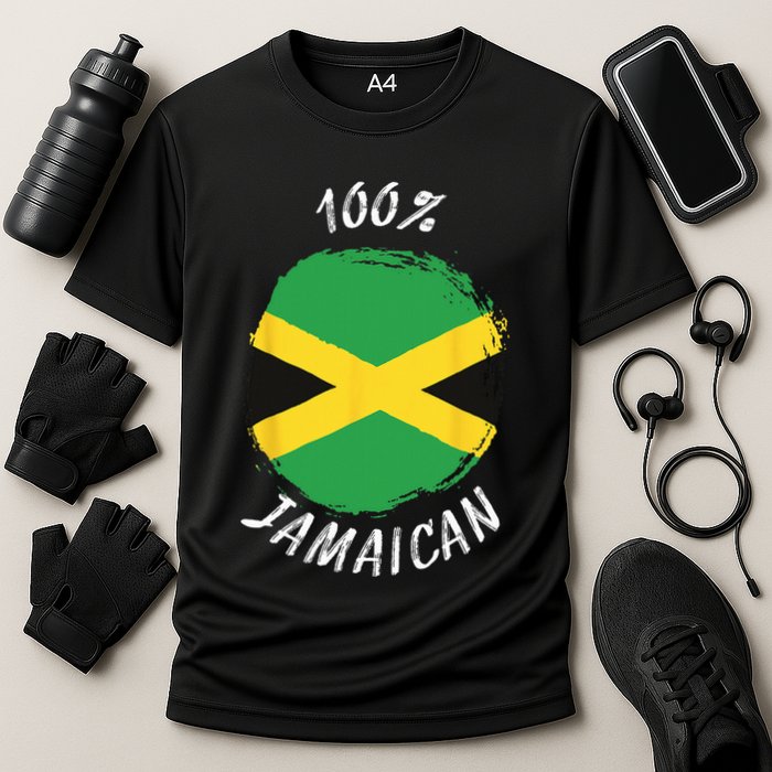 100 Jamaican Proud Jamaican Flag Jamaica Cooling Performance Crew T-Shirt
