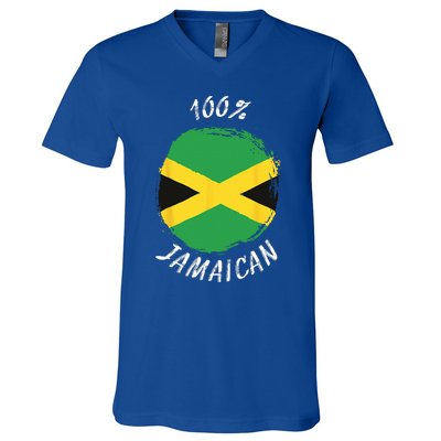 100 Jamaican Proud Jamaican Flag Jamaica V-Neck T-Shirt