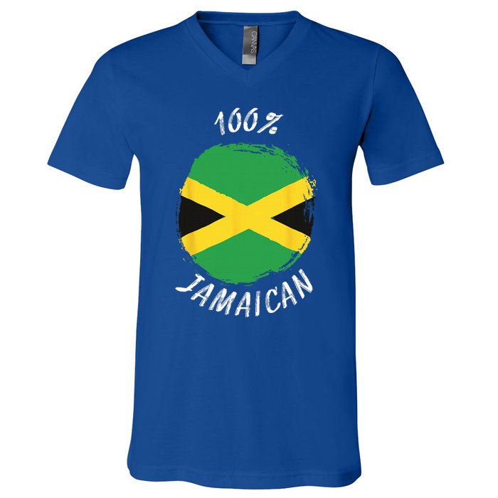 100 Jamaican Proud Jamaican Flag Jamaica V-Neck T-Shirt