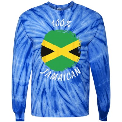 100 Jamaican Proud Jamaican Flag Jamaica Tie-Dye Long Sleeve Shirt