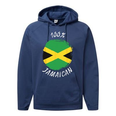 100 Jamaican Proud Jamaican Flag Jamaica Performance Fleece Hoodie