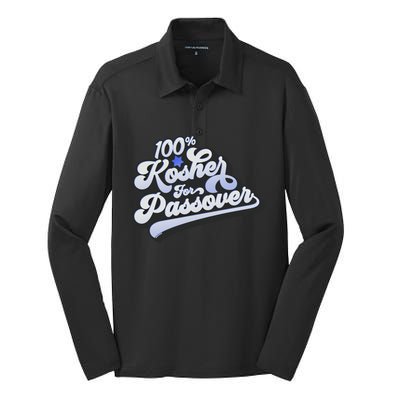 100% Kosher For Passover Cool Jewish Pesach Funny Gift Silk Touch Performance Long Sleeve Polo