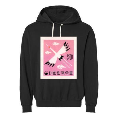 1960 Korea Red Crowned Crane Postage Stamp Garment-Dyed Fleece Hoodie