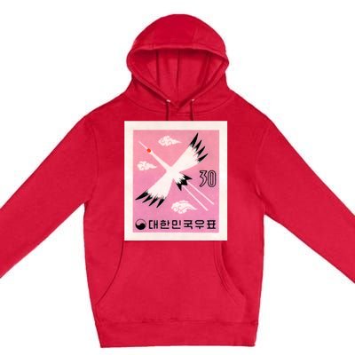 1960 Korea Red Crowned Crane Postage Stamp Premium Pullover Hoodie