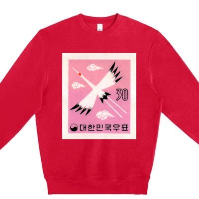 1960 Korea Red Crowned Crane Postage Stamp Premium Crewneck Sweatshirt