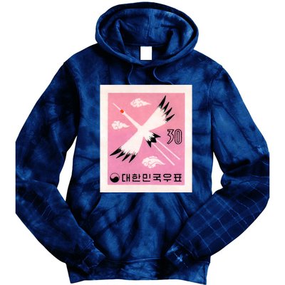 1960 Korea Red Crowned Crane Postage Stamp Tie Dye Hoodie