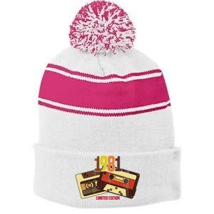 1981 Limited Edition Birthday Gift Stripe Pom Pom Beanie