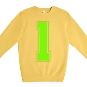 1 Lucky Number Bright Green Sports Birthday Jersey Premium Crewneck Sweatshirt