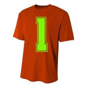 1 Lucky Number Bright Green Sports Birthday Jersey Performance Sprint T-Shirt