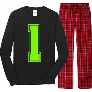 1 Lucky Number Bright Green Sports Birthday Jersey Long Sleeve Pajama Set