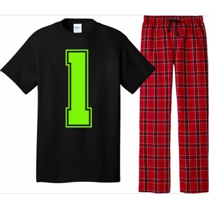 1 Lucky Number Bright Green Sports Birthday Jersey Pajama Set