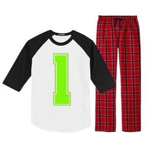 1 Lucky Number Bright Green Sports Birthday Jersey Raglan Sleeve Pajama Set