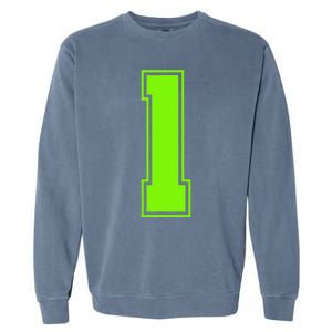 1 Lucky Number Bright Green Sports Birthday Jersey Garment-Dyed Sweatshirt