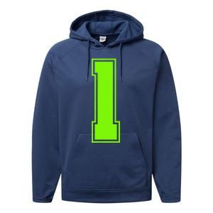 1 Lucky Number Bright Green Sports Birthday Jersey Performance Fleece Hoodie